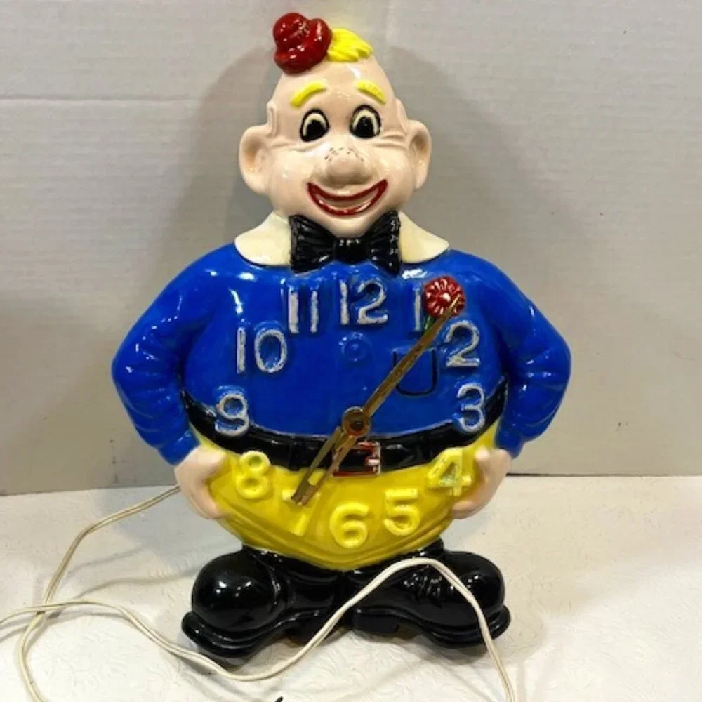 VTG Hand Painted Ceramic Wall Clown Working Clock Decor 13